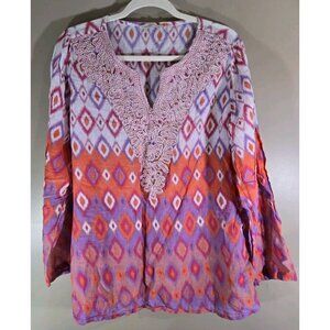 Soft Surroundings Cinnabar Colorful Pink Orange Lagenlook Tunic Sz L Boho Hippie